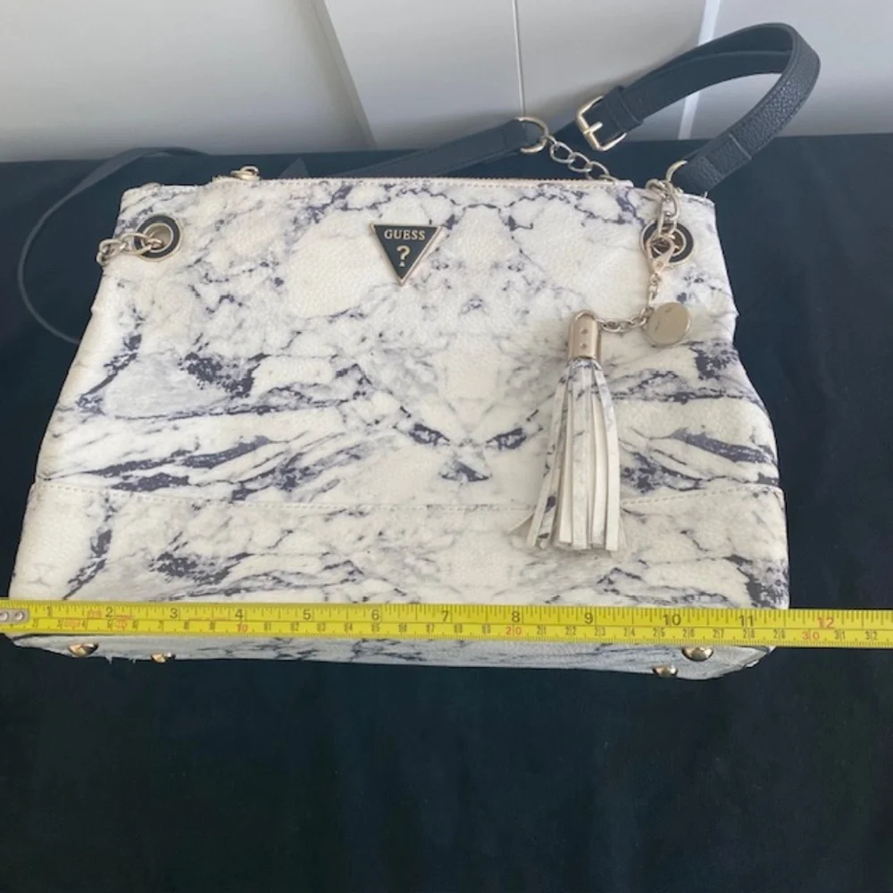 GUESS White Faux-Leather Marble Shoulder Bag - Picture 8 of 10